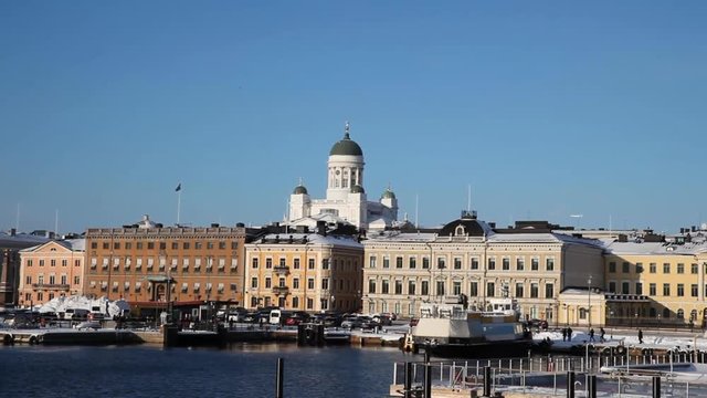 Approaching Helsinki on a bright sunny day from waterfront