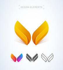 Vector abstract letter W or V logo design elements, material, origami paper, flat and line art icon set. Wings illustration