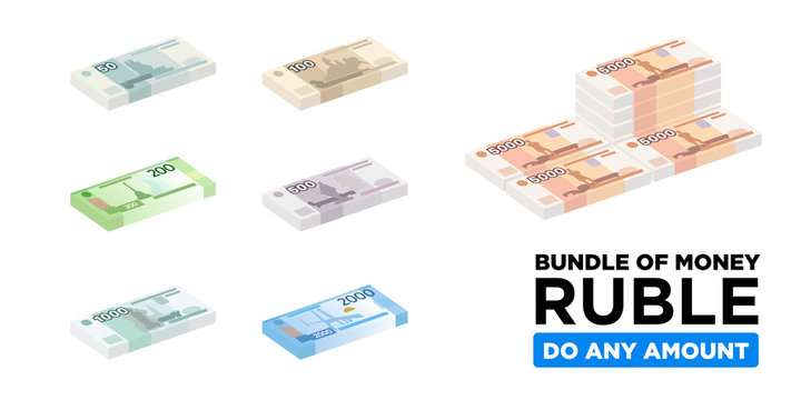 Ruble money of Russia, Isometric bundle paper money - vector one size, business art illustration