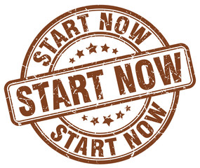 start now brown grunge stamp