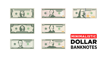 Dollar money minimalistic paper banknotes of USA - vector one size, business art illustration