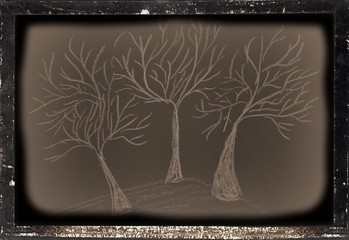 Kreidezeichnung - Kahle Bäume - Baumgruppe - Depression -Trauer - Einsamkeit