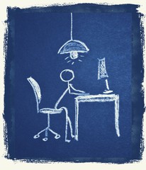 Spielsucht - Internetsucht - Computersucht - Kreidezeichnung Strichmännchen 