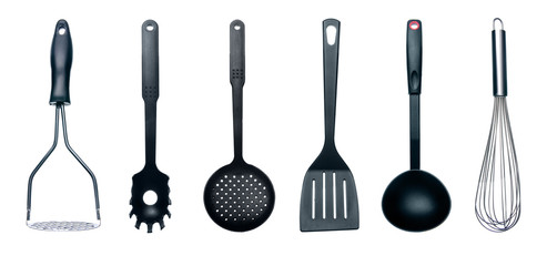 Kitchen utensils equipment on white background isolation