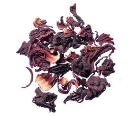 Karkade leaves on white background isolation, top view