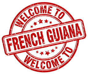 welcome to French Guiana red round vintage stamp