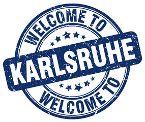 welcome to Karlsruhe blue round vintage stamp