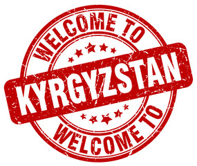 welcome to Kyrgyzstan red round vintage stamp