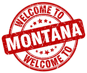 welcome to Montana red round vintage stamp