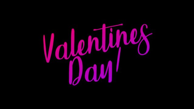 Valentine`s day writing effect animation. Calligraphy motion graphics. Handwritten lettering. Isolated on dark background. Available in 4K FullHD and HD video 2D render footage.