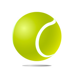 Green isolated tennis ball with shadow on white background. Vector illustration of a tennis ball