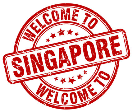 Welcome To Singapore Red Round Vintage Stamp