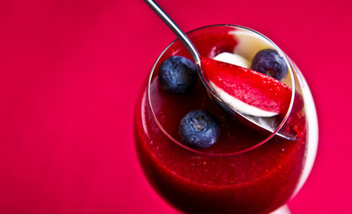 Panna cotta dessert in red and white