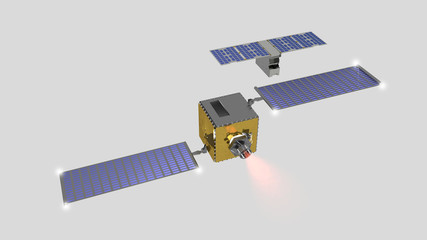Satellite Dart Liciacube progettato per la nuova missione spaziale prevista per il 2021, 3D rendering su fondo neutro - obrazy, fototapety, plakaty