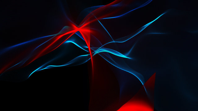 The embodiment of dark fantasies. Flying ribbons in space. Network connection structure. Abstract digital banner. 3D rendering.