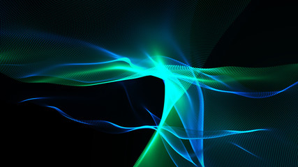 The embodiment of dark fantasies. Flying ribbons in space. Network connection structure. Abstract digital banner. 3D rendering.