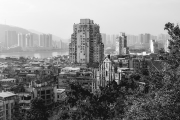 View at the Ruins of St. Paul’s Church from the Monte Forte in Macau China