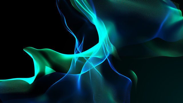 The embodiment of dark fantasies. Flying ribbons in space. Network connection structure. Abstract digital banner. 3D rendering. - Powered by Adobe