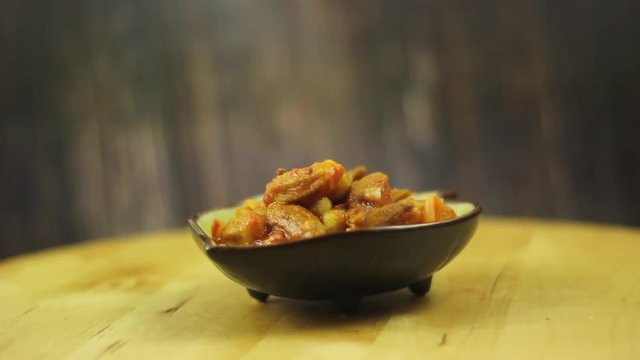Bamiah, okra, bamia in tomato sauce, onion and olive oil.  Tasty and delicious Mediterranean food