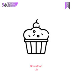 Outline cupcake icon isolated on white background. Line pictogram. Graphic design, mobile application, logo, user interface. Editable stroke. EPS10 format vector illustration