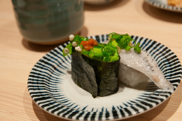 Fresh sushi at japanese restaurant