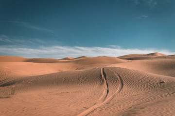 Most beautiful sunset in the Sahara Desert, sandy dunes in Tunisia