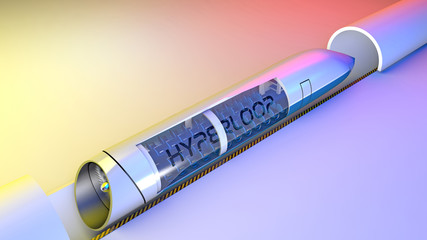 Hyperloop. Sezione 3d e sedili interni al treno. Tecnologia futuribile per il trasporto ad alta velocità di merci e passeggeri all'interno di tubi a bassa pressione. 3d rendering   © Naeblys