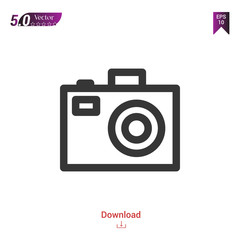 Outline Camera icon isolated on white background. Line pictogram. Graphic design, mobile application, logo, user interface. Editable stroke. EPS10 format vector illustration