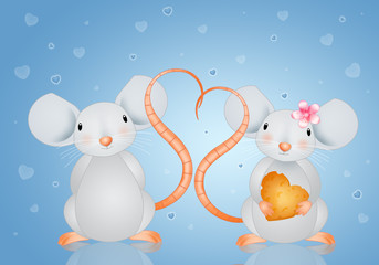 an illustration of a couple of mice with hearts