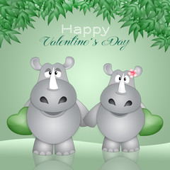 Naklejka premium ilustracja przedstawiająca dwa nosorożce z sercami