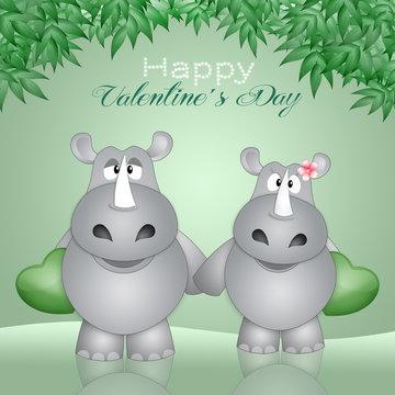 an illustration of two rhinos with hearts