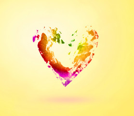 colorful print of the heart on a bright yellow background