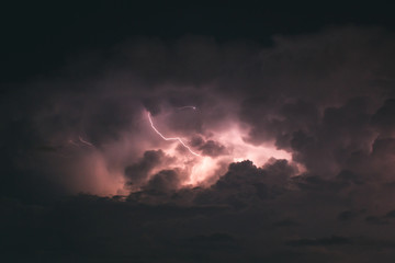 Fototapeta na wymiar Incredible lightning storm, summer day