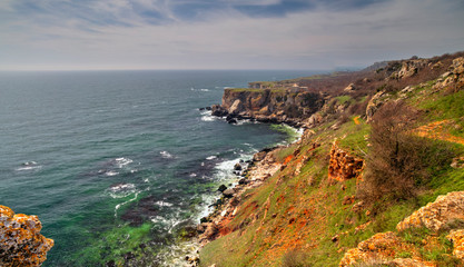 Beautiful landscape with blue sea and rocky shore