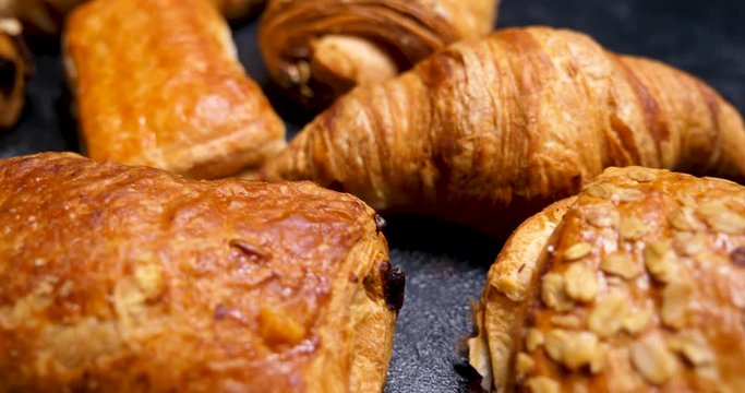 A selection of golden crust pastry. Revealing a mix of sweet pastry placed close to each other.