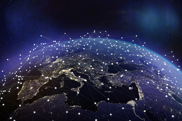 European communication network. 3D rendering - Elements of this image furnished by NASA © brand.punkt