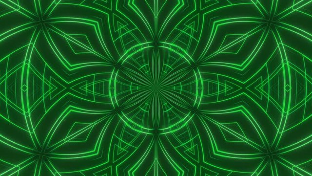 Abstract tribal looping animated background. Seamless symmetric kaleidoscope backdrop from hypnotic rays. VJ style Flowing ornament footage.