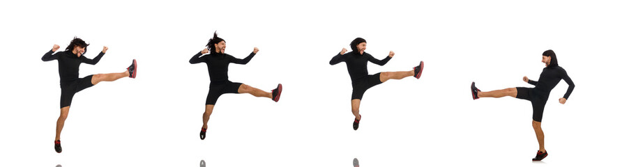 Young man doing sports isolated on the white