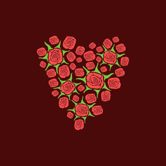 Heart of scattered roses