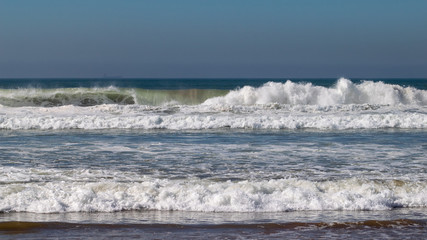 Atlantic Ocean waves breaking on the sand beach at Agadir, Morocco, Africa