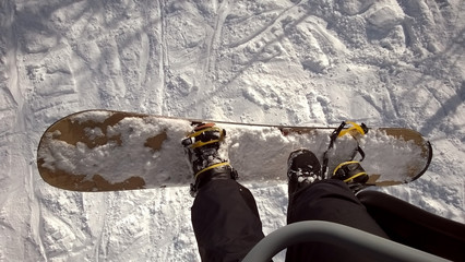 Feet snowboard slope Rosa Khutor