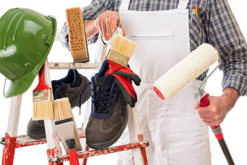Professional house painter, tools and work equipment. © francescomou