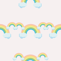 Cute rainbow pattern. Rainbow escaping from two clouds