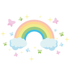 Fairy rainbow. Rainbow escaping from two clouds