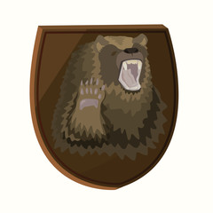 Sticker stuffed brown bear. Picture of a bear character threateningly raising and raising its paw.