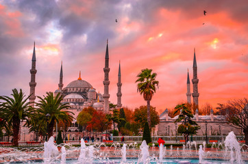 The Blue Mosque, (Sultanahmet Camii) in sunset, Istanbul, Turkey.