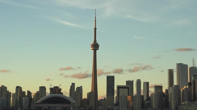Sunset skyline of the Toronto city skyline with CN Tower