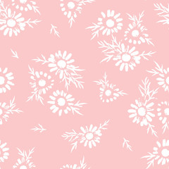 Abstract floral seamless pattern with chamomile. Trendy hand drawn textures