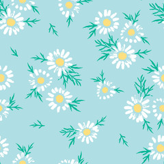 Abstract floral seamless pattern with chamomile. Trendy hand drawn textures