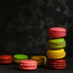 macaron or macaroons cookie, tasty dessert. food background